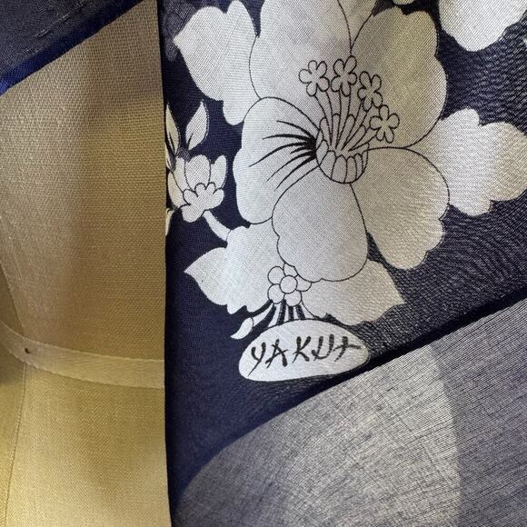 Japanese Yakut Navy Floral Silk Square Scarf - Picture 3 of 5
